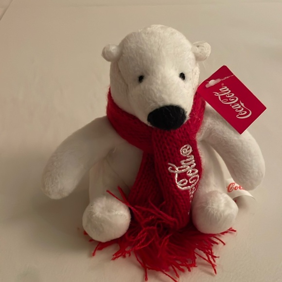 COCA-COLA 4 1/2IN PLUSH POLAR BEAR WITH SCARF - Picture 1 of 5